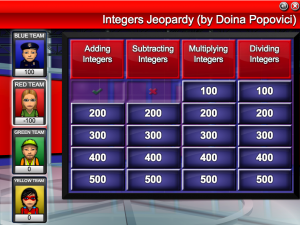 Integer Review Jeopardy Game – Math | Smartboard Games