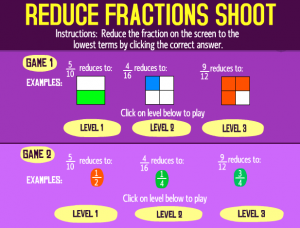 reducing fractions smartboard game